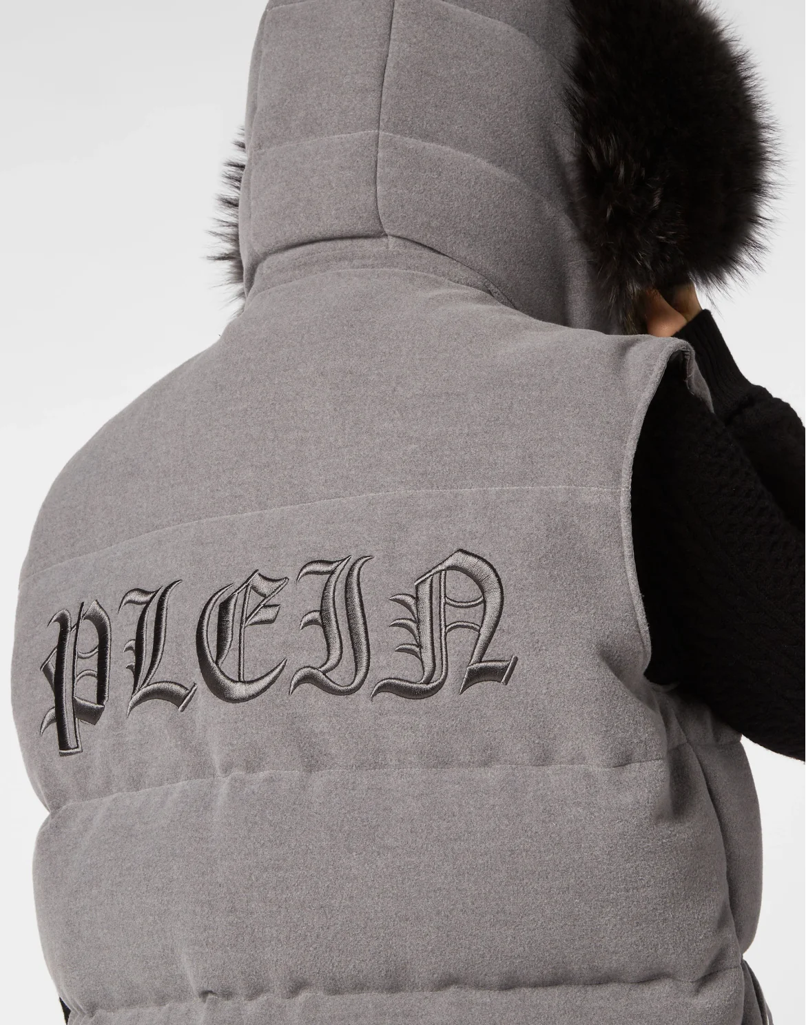 Down Jacket Vest With Fur Hood, цвет: Серый