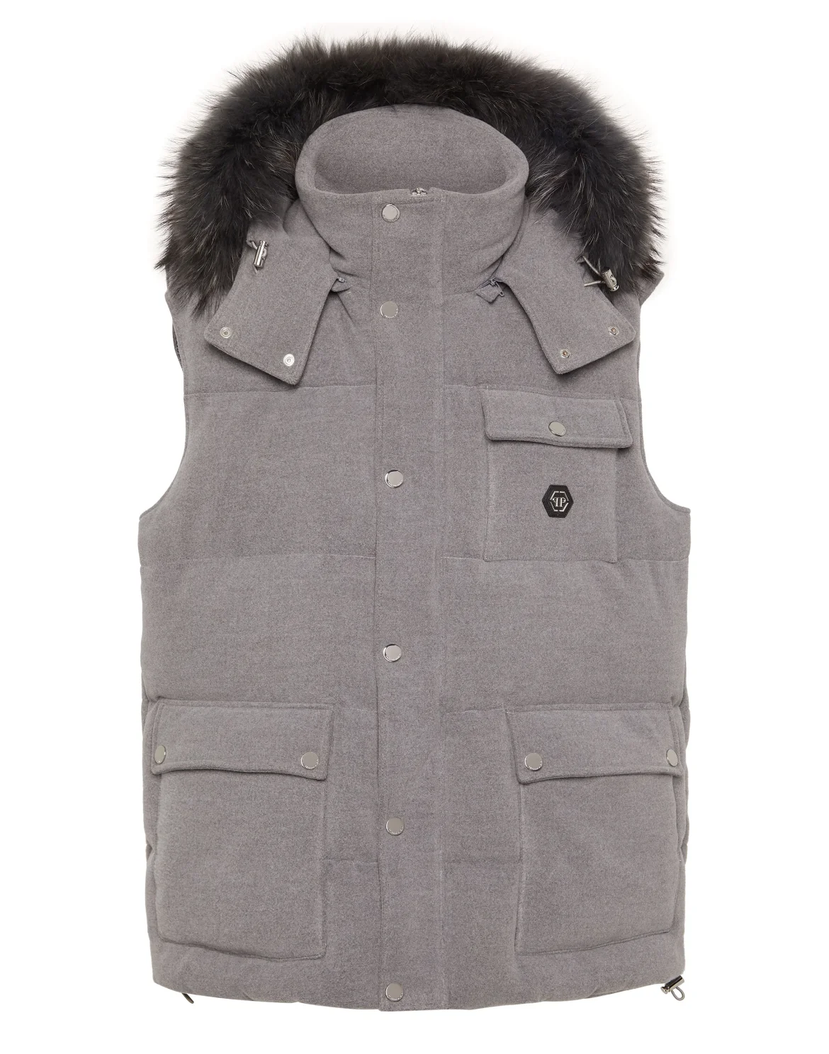 Down Jacket Vest With Fur Hood, цвет: Серый