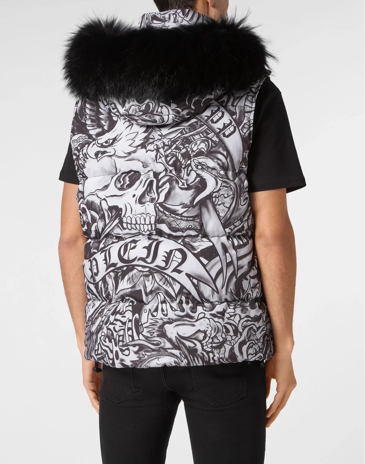 Nylon Down Jacket Vest Tattoo, цвет: Черный