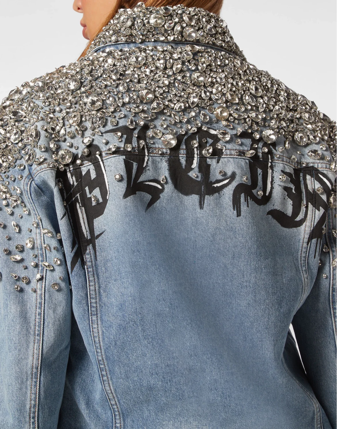 Crystal Stones  Denim Oversize Jacket with Stones, цвет: Серый