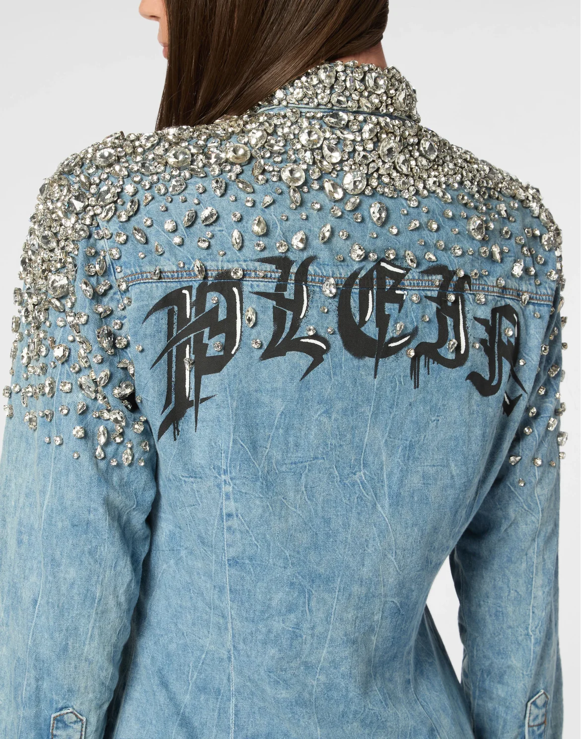 Crystal Denim Shirt Long Dress, цвет: Серый