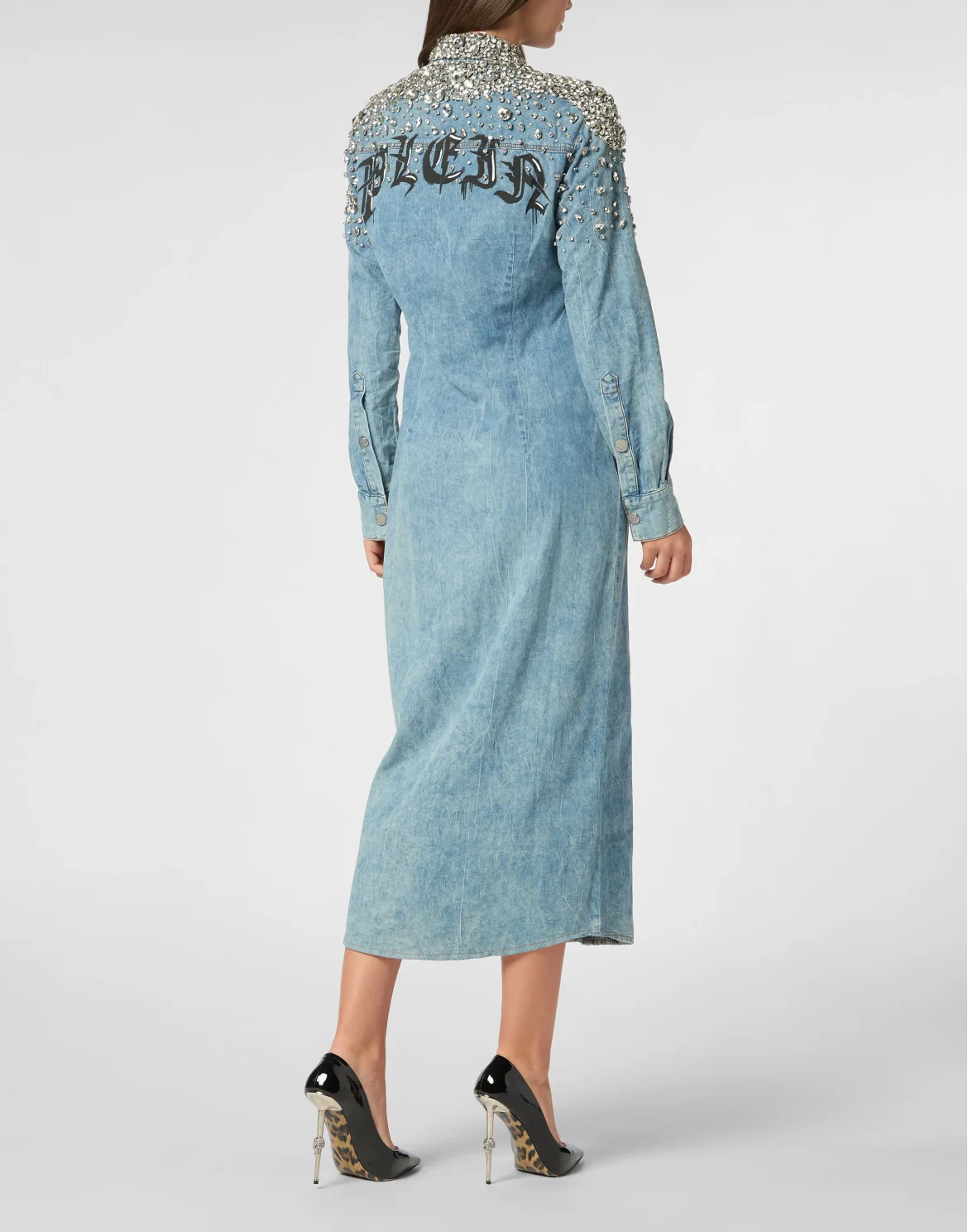 Crystal Denim Shirt Long Dress, цвет: Серый