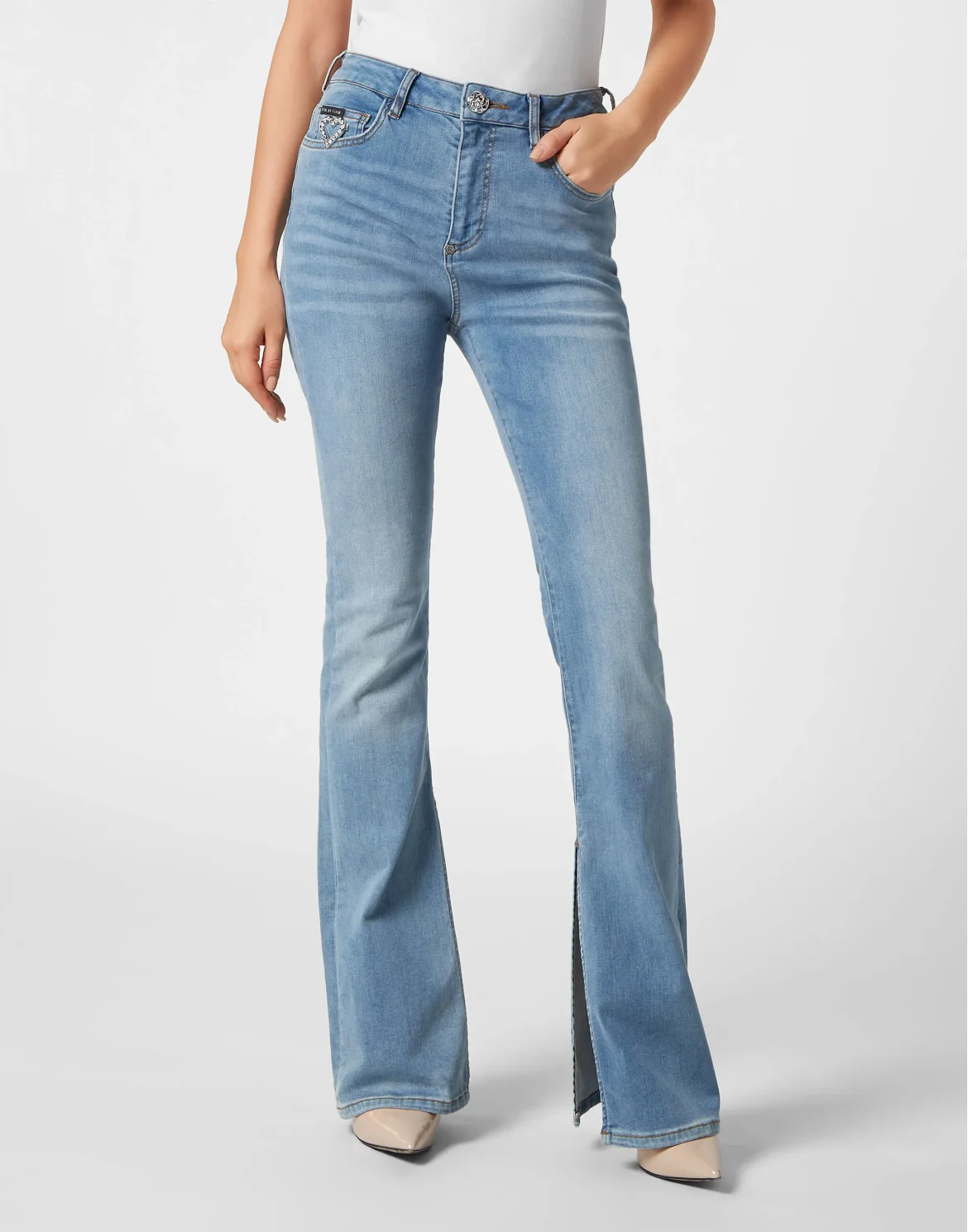 Denim Flaire Fit Trousers Heart, цвет: Голубой