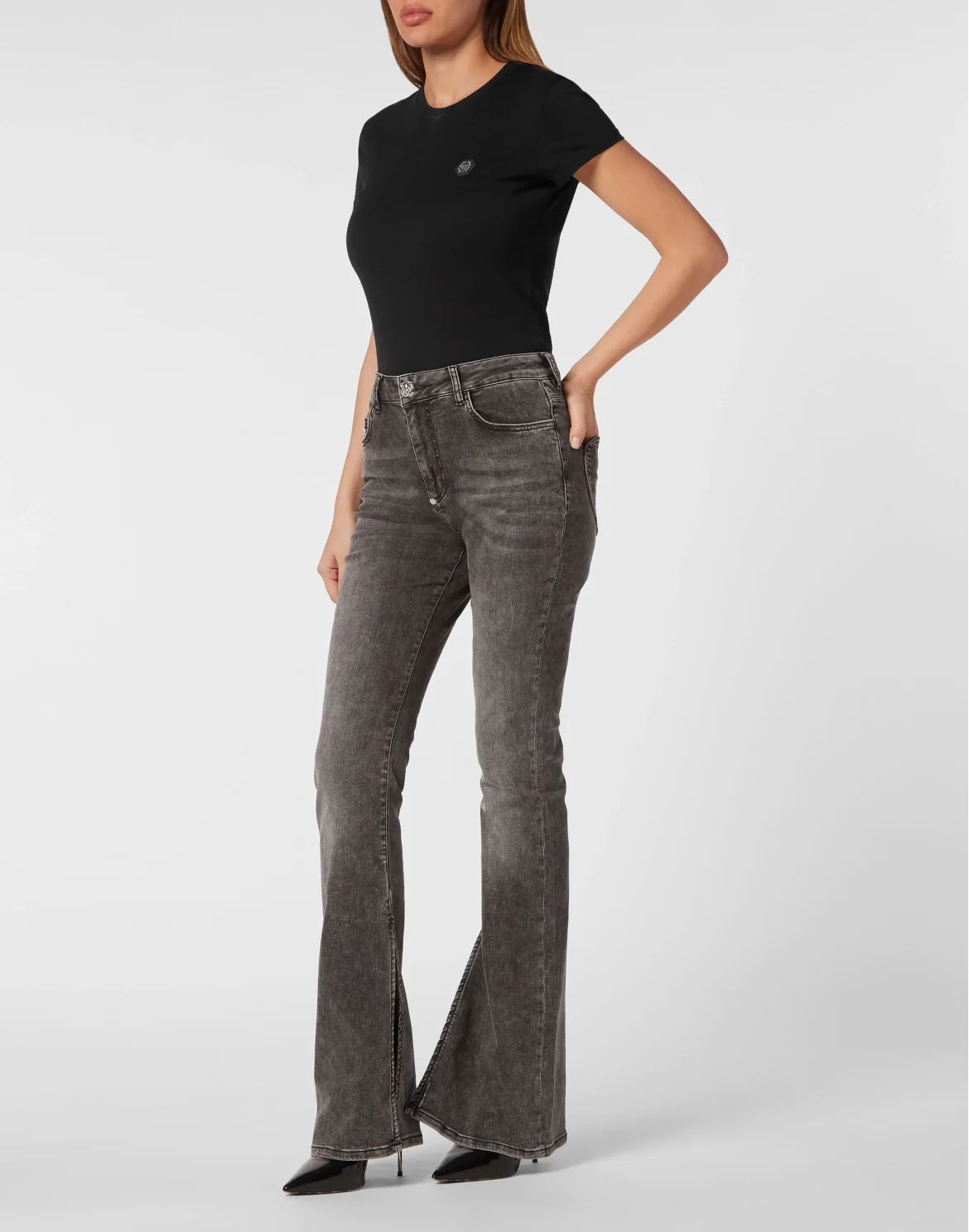 Denim Flaire Fit Trousers Heart, цвет: Черный