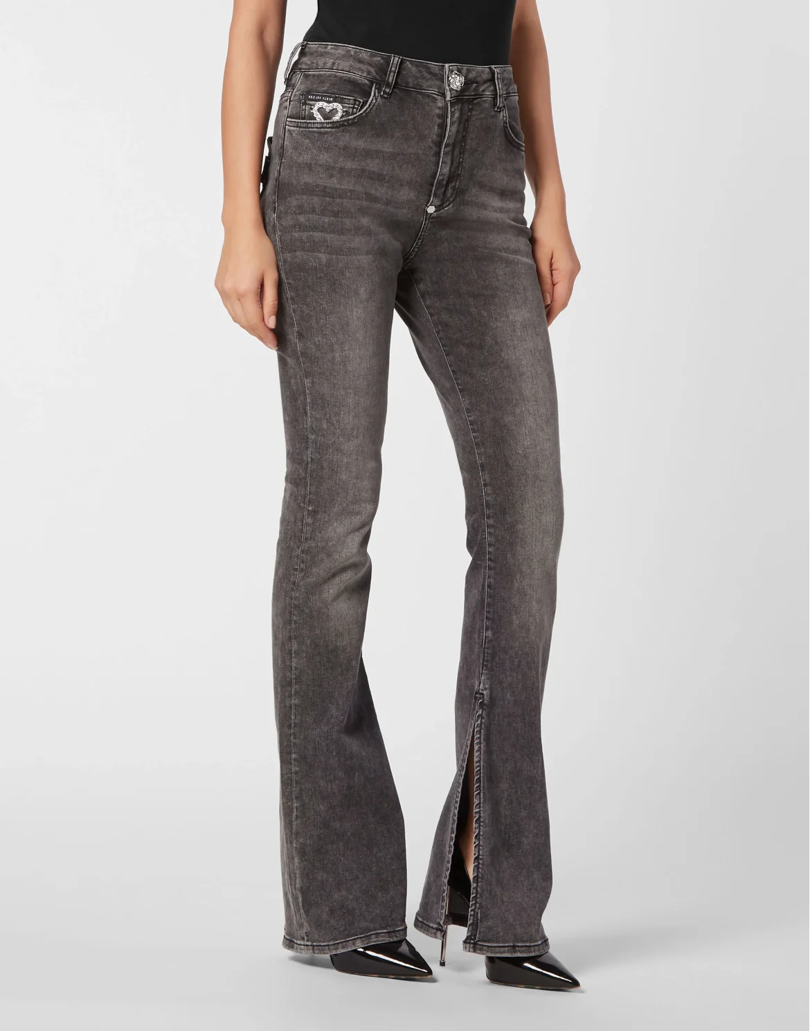 Denim Flaire Fit Trousers Heart, цвет: Черный