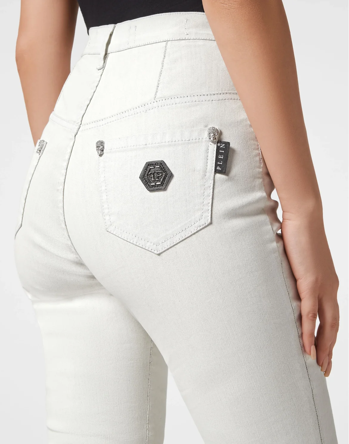 Crystal Skull Denim Super High Waist Jegging, цвет: Белый