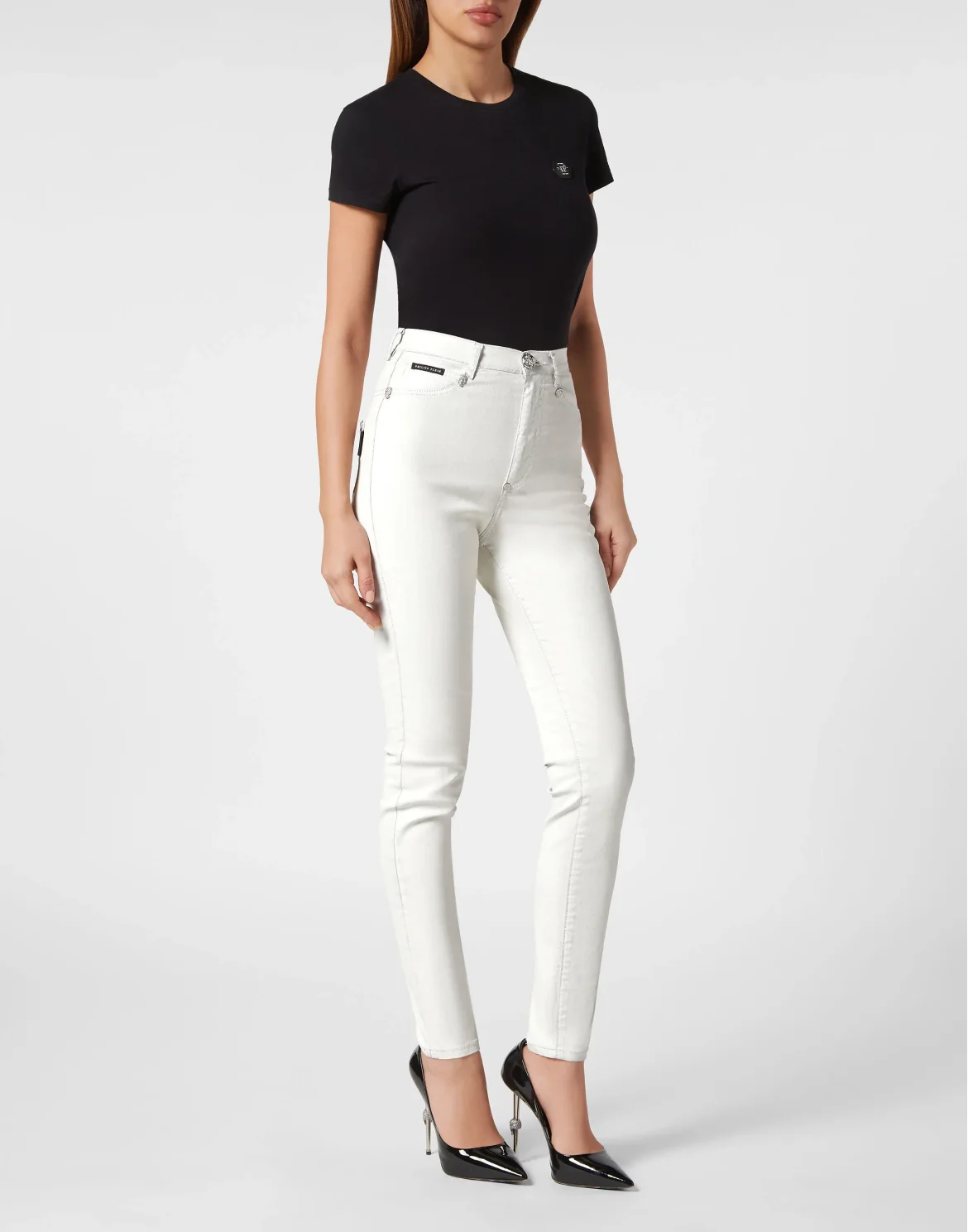 Crystal Skull Denim Super High Waist Jegging, цвет: Белый