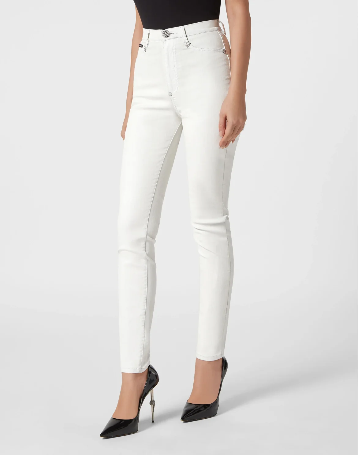 Crystal Skull Denim Super High Waist Jegging, цвет: Белый
