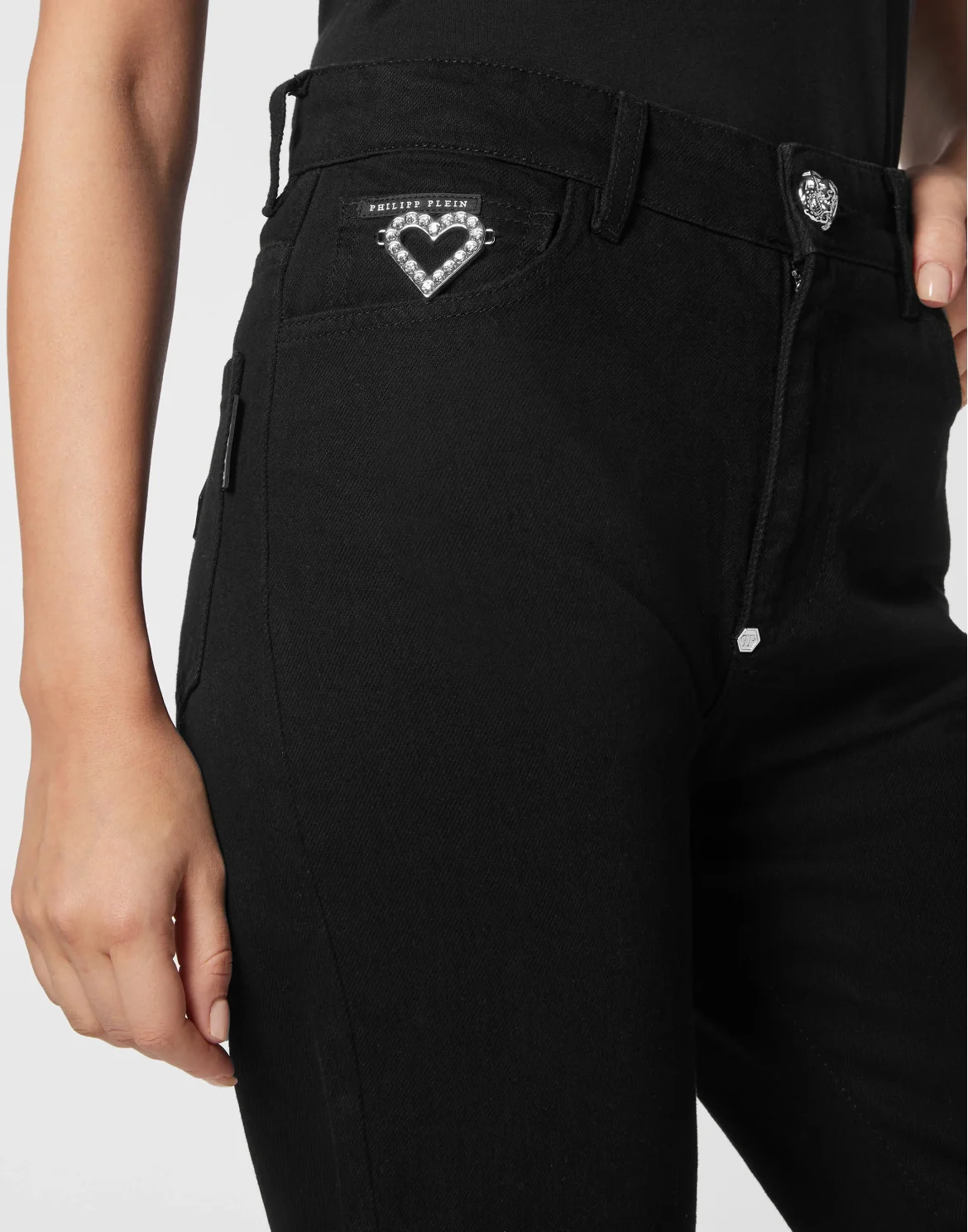 Crystal Denim Mom Fit Trousers Heart, цвет: Черный