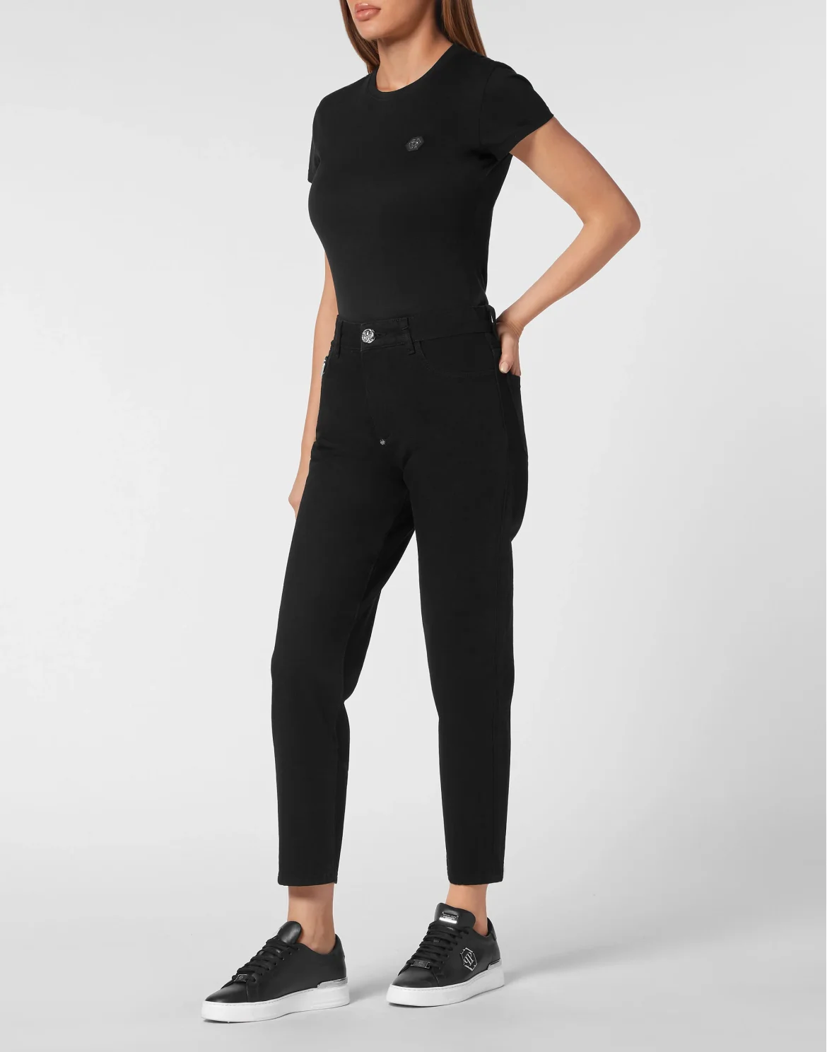 Crystal Denim Mom Fit Trousers Heart, цвет: Черный