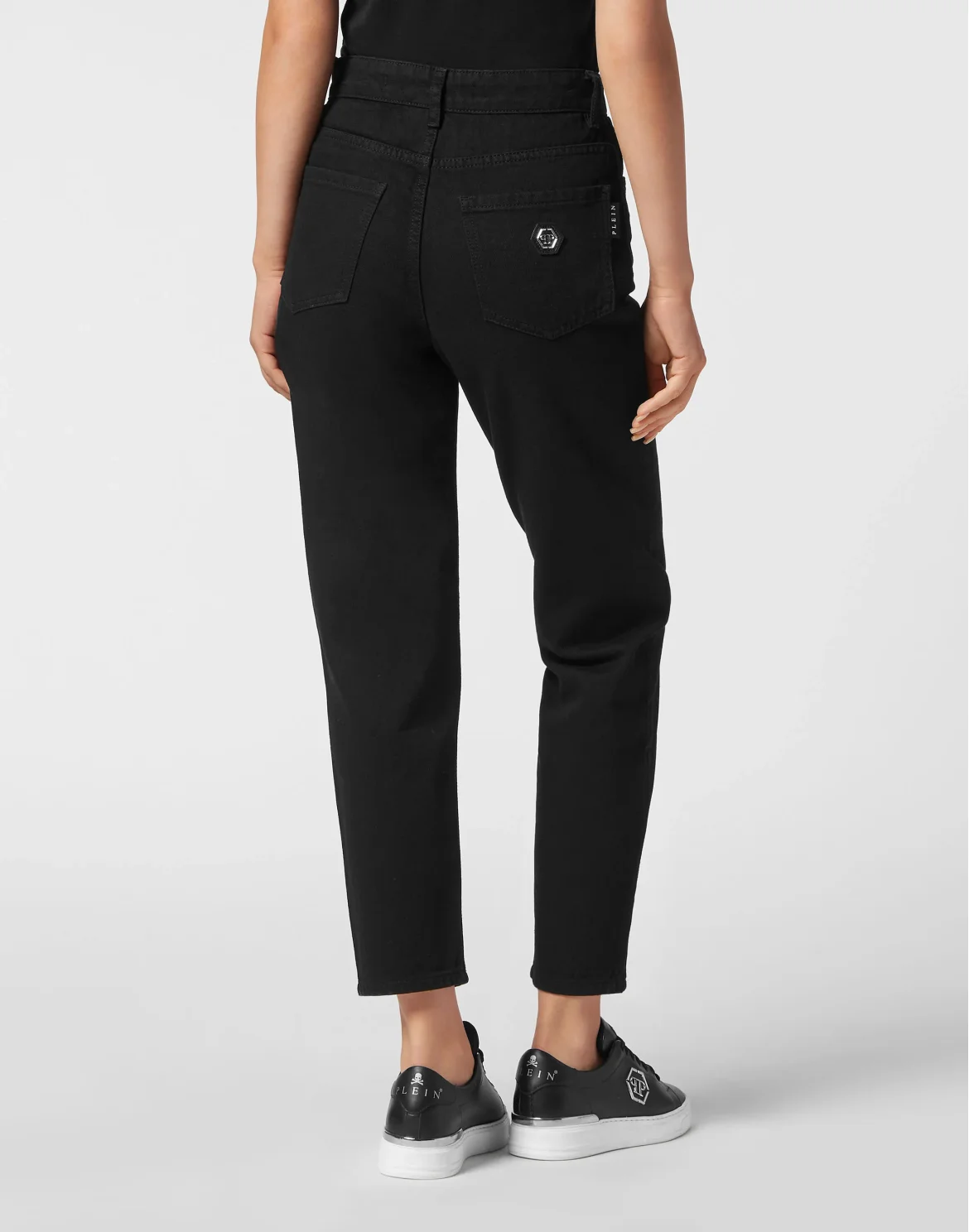 Crystal Denim Mom Fit Trousers Heart, цвет: Черный
