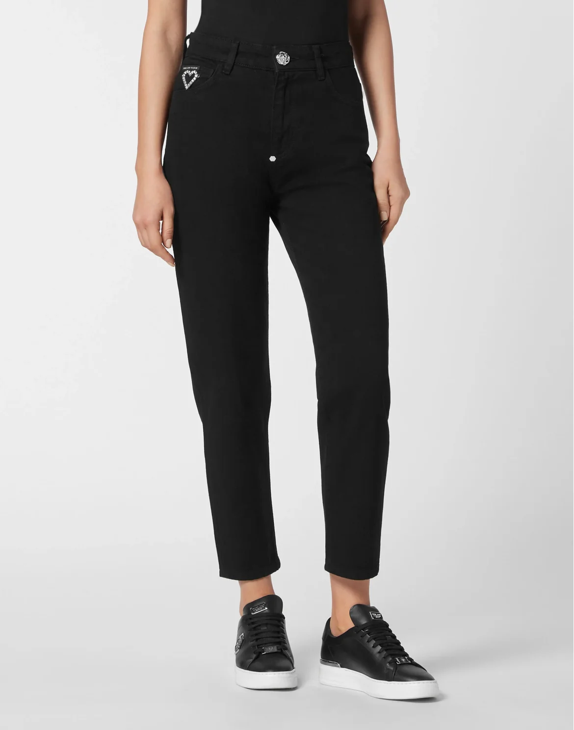 Crystal Denim Mom Fit Trousers Heart, цвет: Черный