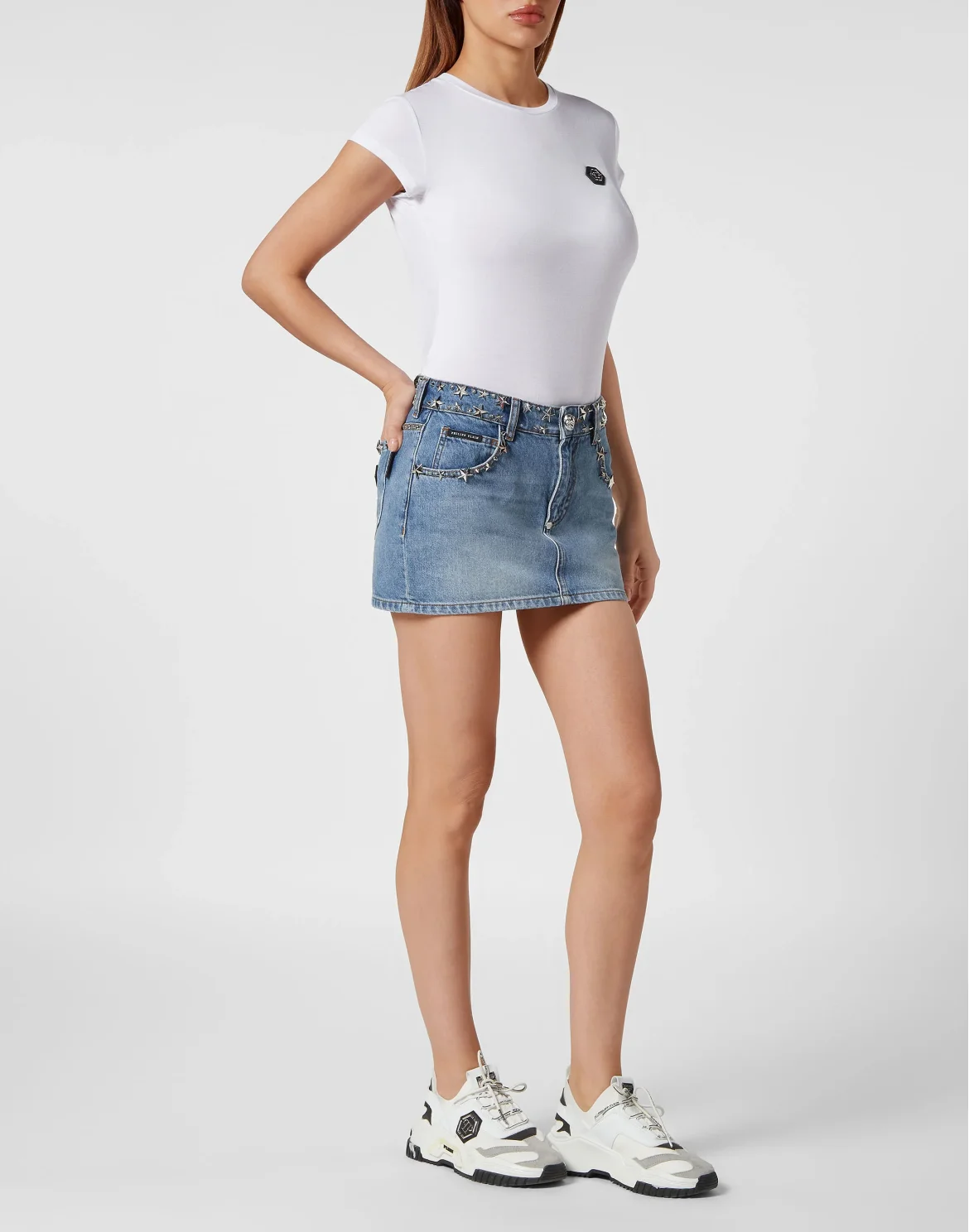 Denim Studs Star Mini Skirt Stars, цвет: Голубой
