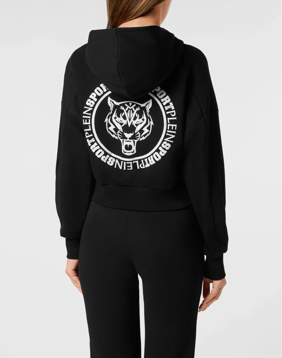 Cropped Hoodie Sweatshirt Tiger, цвет: Черный