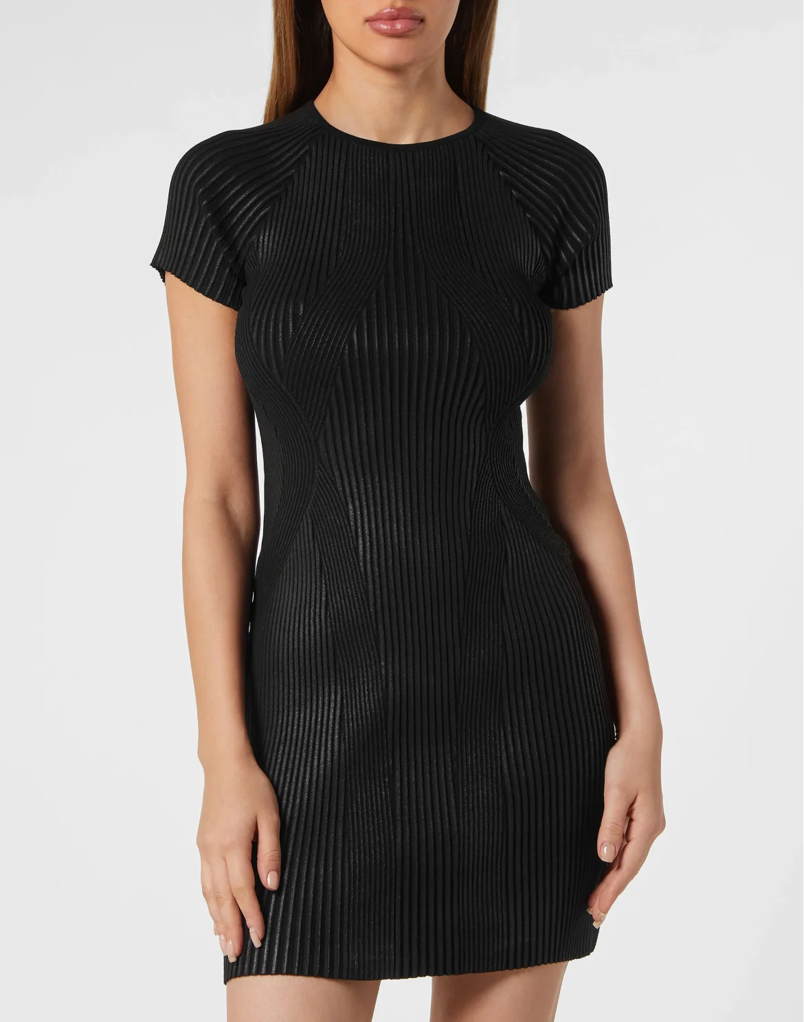 Coated Knit Mini Dress, цвет: Черный