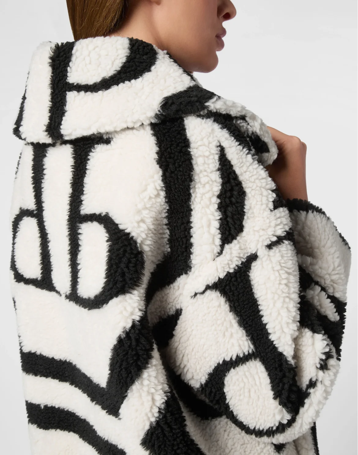 Teddy Long Eco Fur Coat Monogram, цвет: Белый