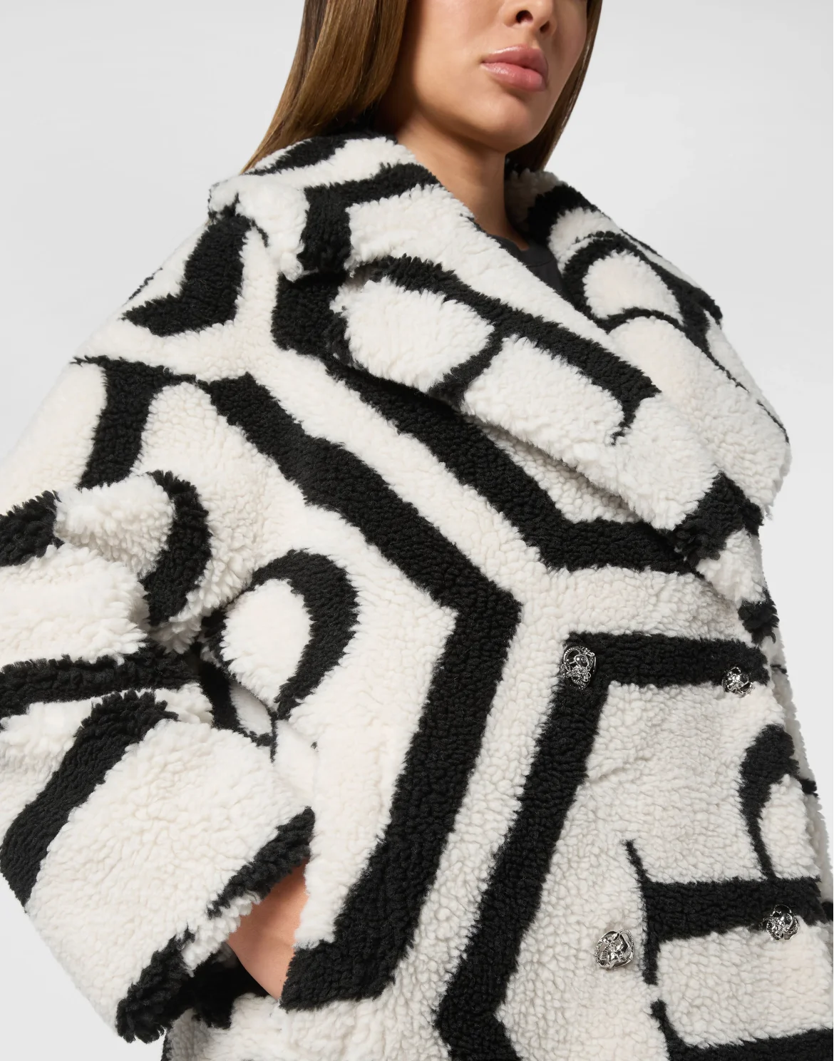 Teddy Long Eco Fur Coat Monogram, цвет: Белый
