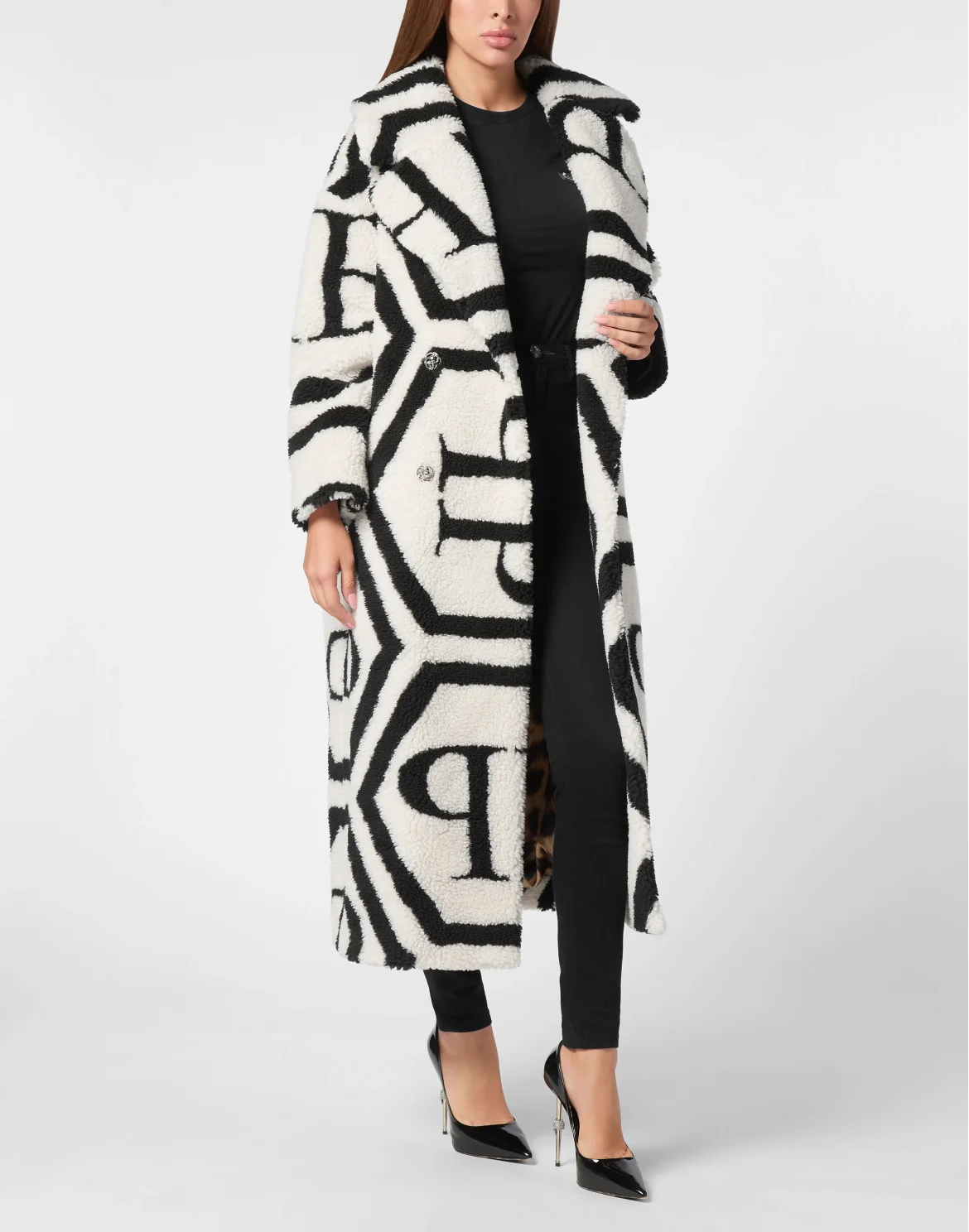Teddy Long Eco Fur Coat Monogram, цвет: Белый