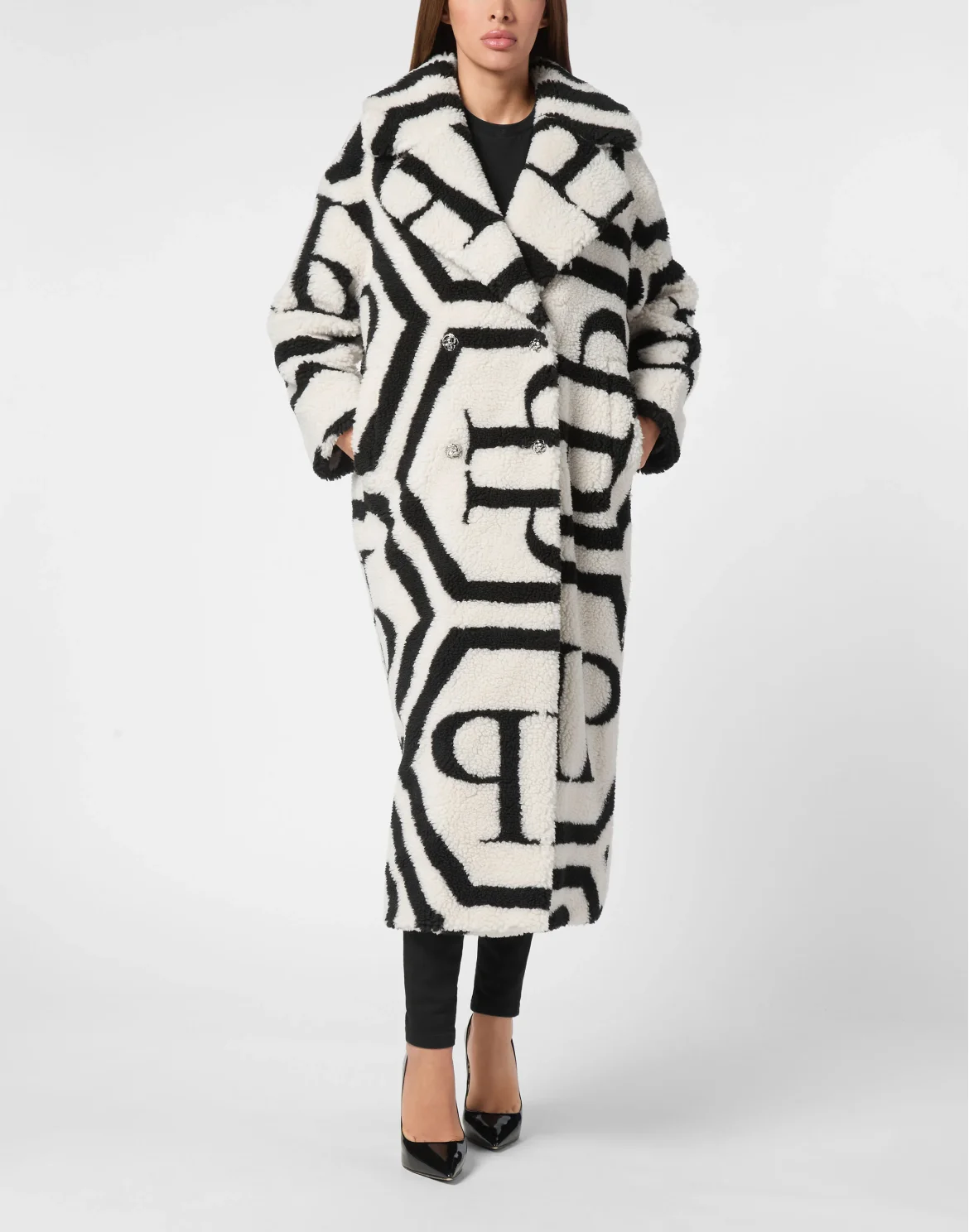 Teddy Long Eco Fur Coat Monogram, цвет: Белый