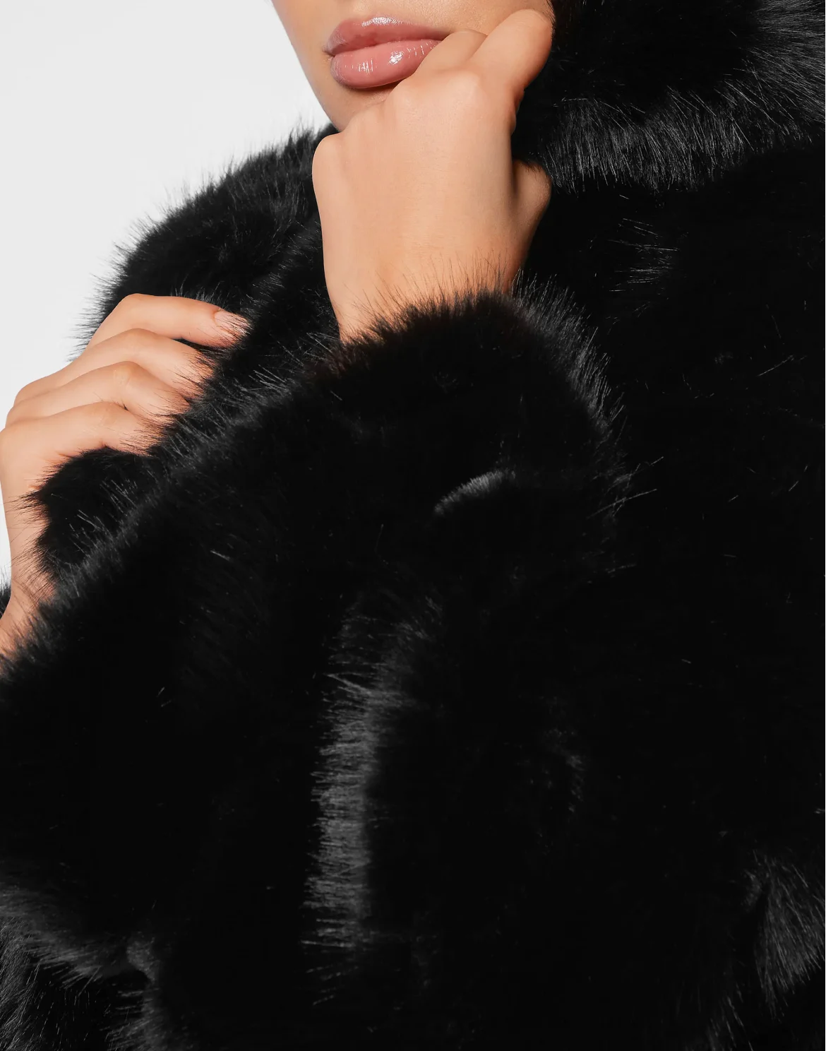 Long Eco Fox Coat, цвет: Черный