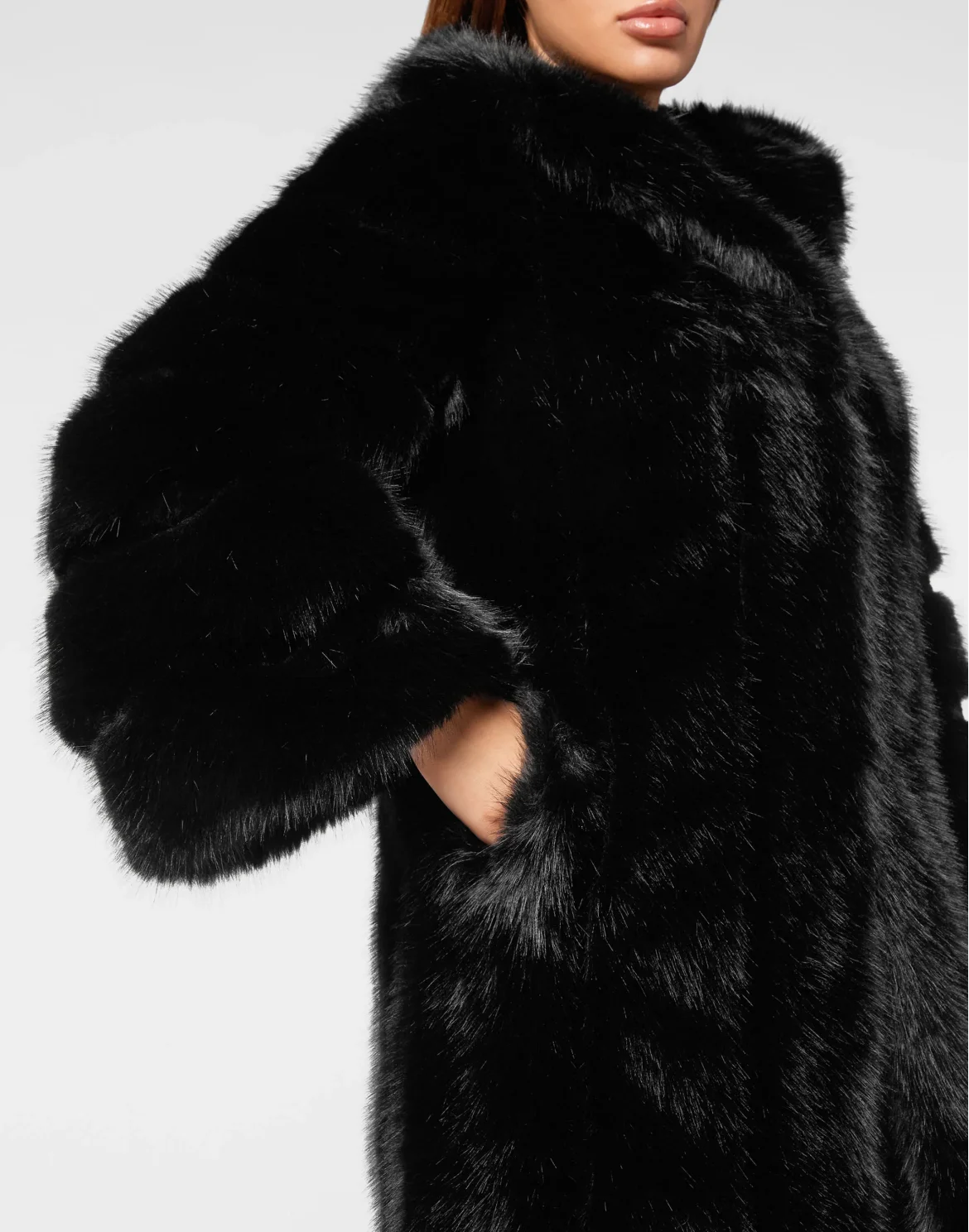 Long Eco Fox Coat, цвет: Черный