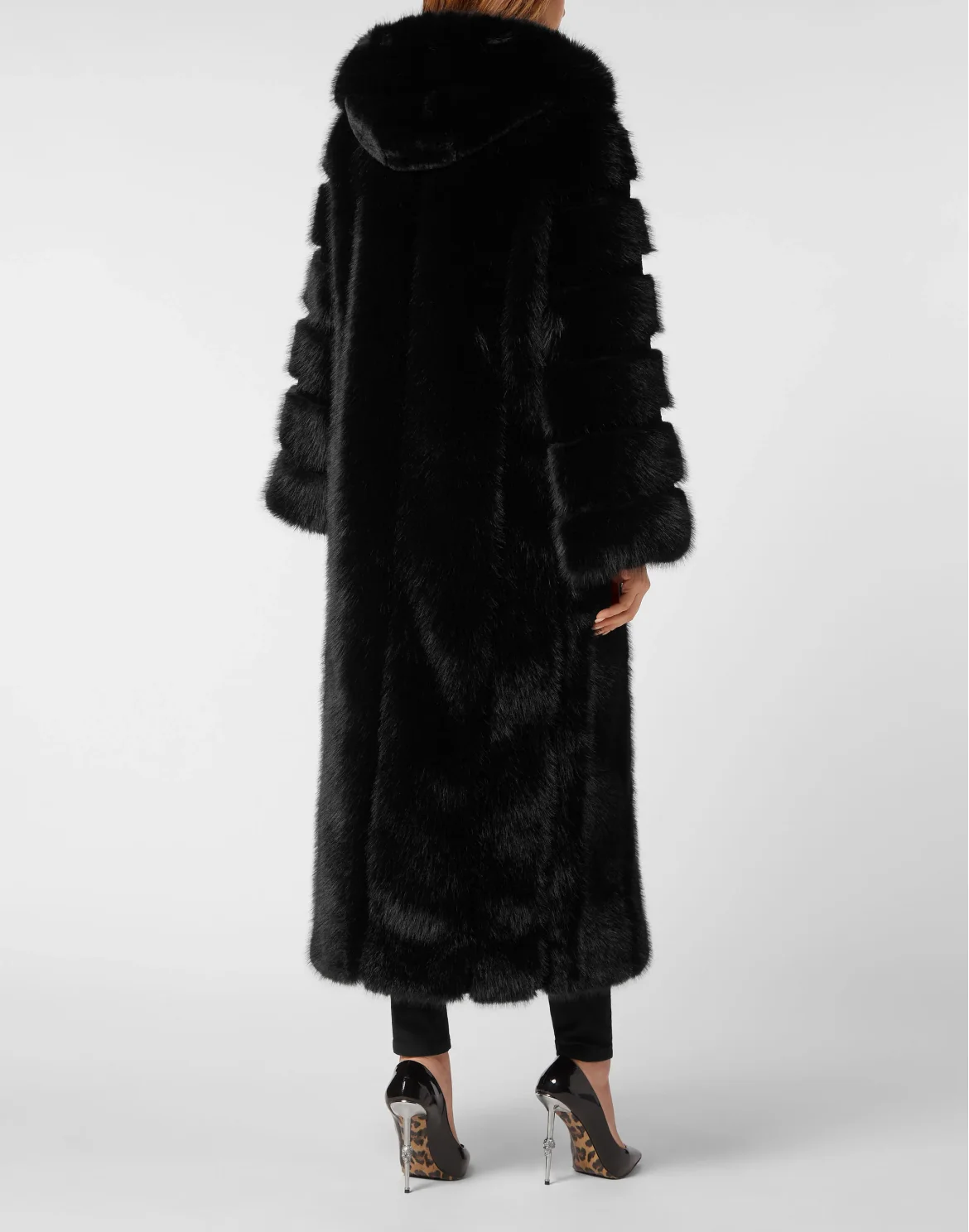 Long Eco Fox Coat, цвет: Черный