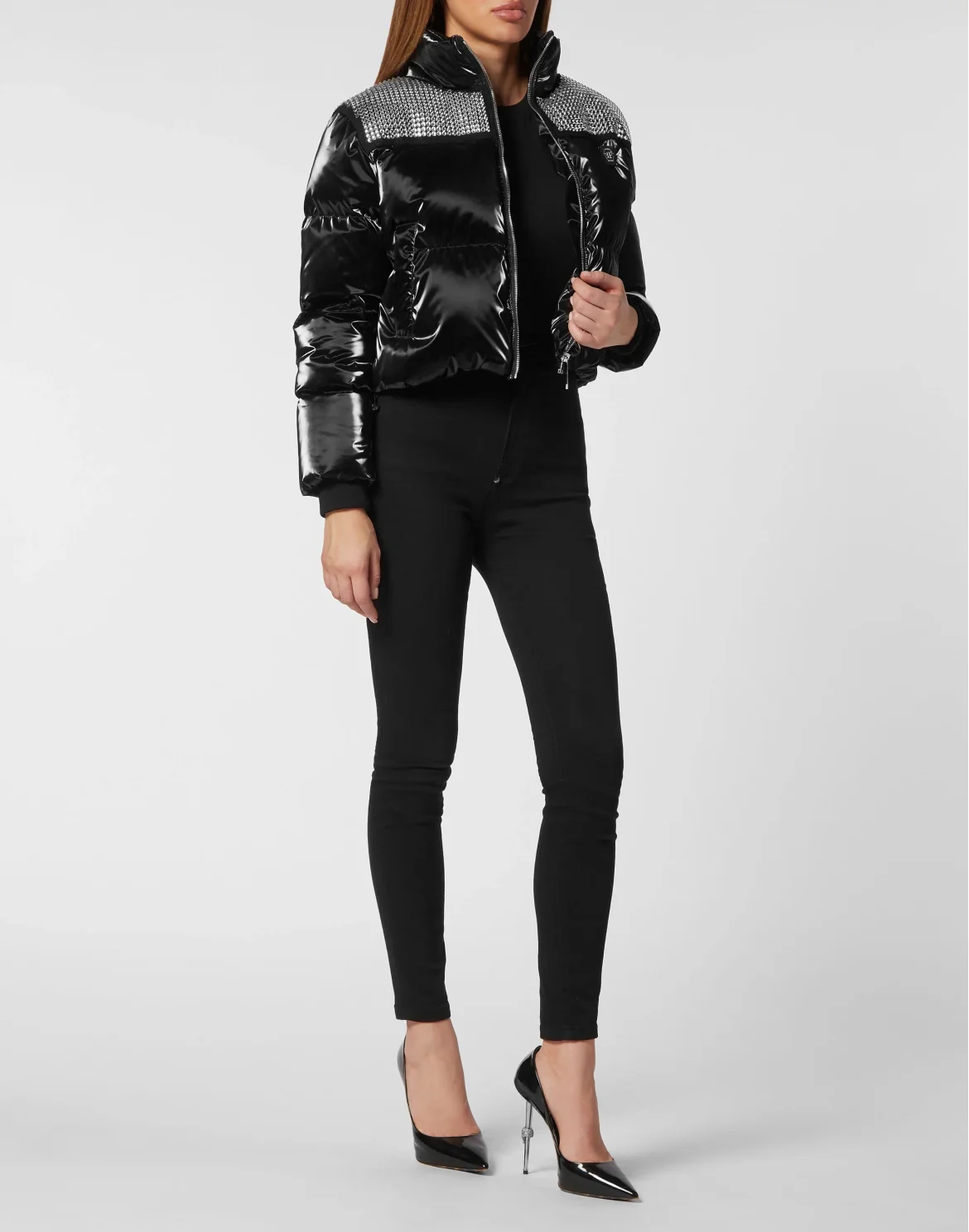 Crystal Nylon Puffer Jacket, цвет: Черный