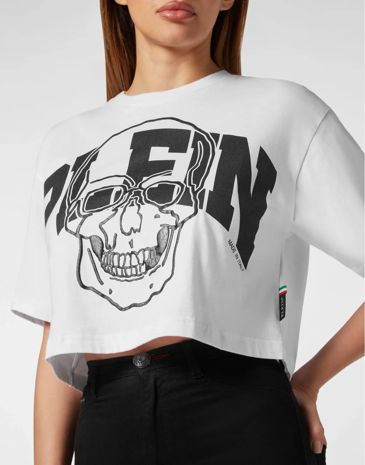 Cropped T-shirt Skull, цвет: Белый