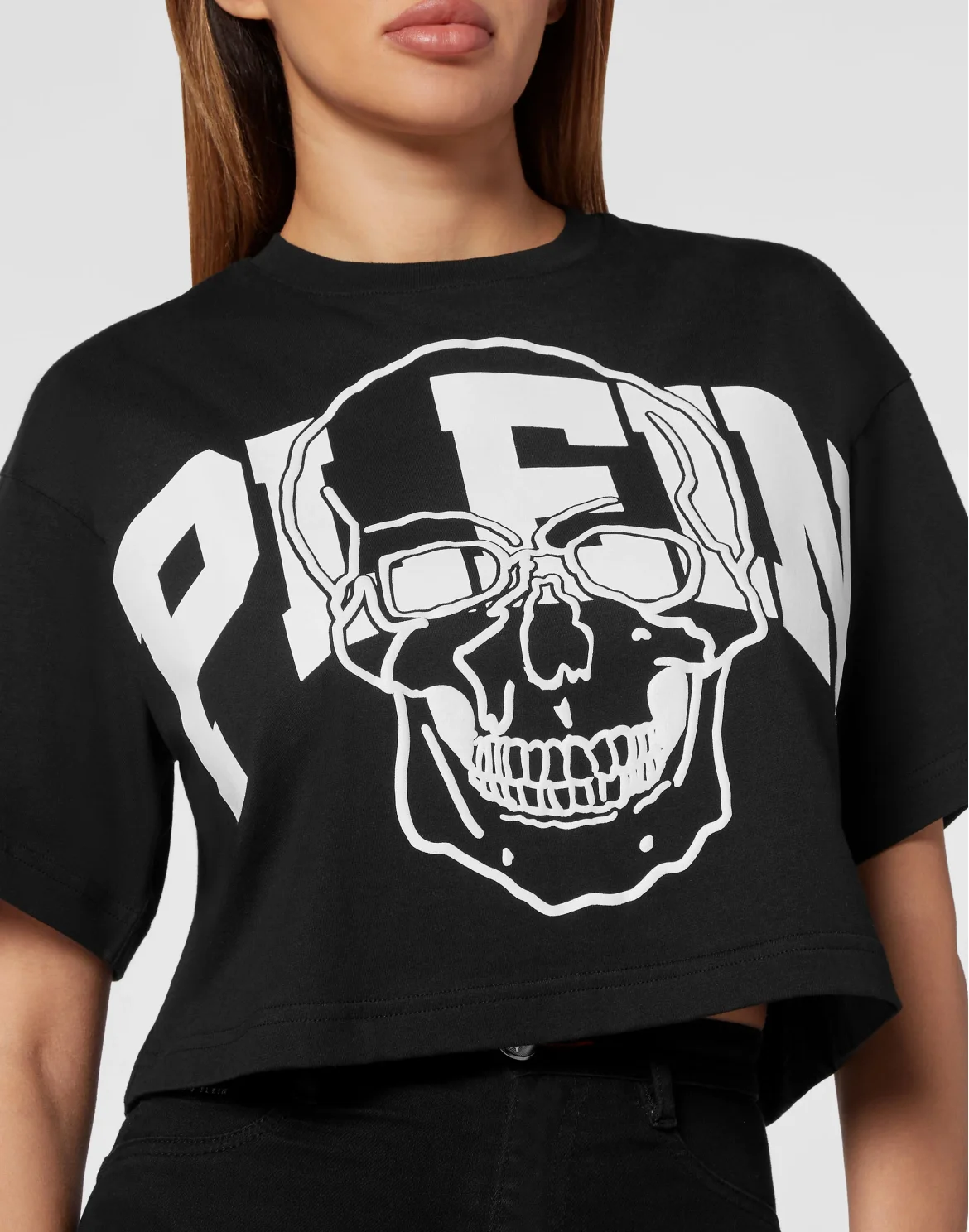 Cropped T-shirt Skull, цвет: Черный