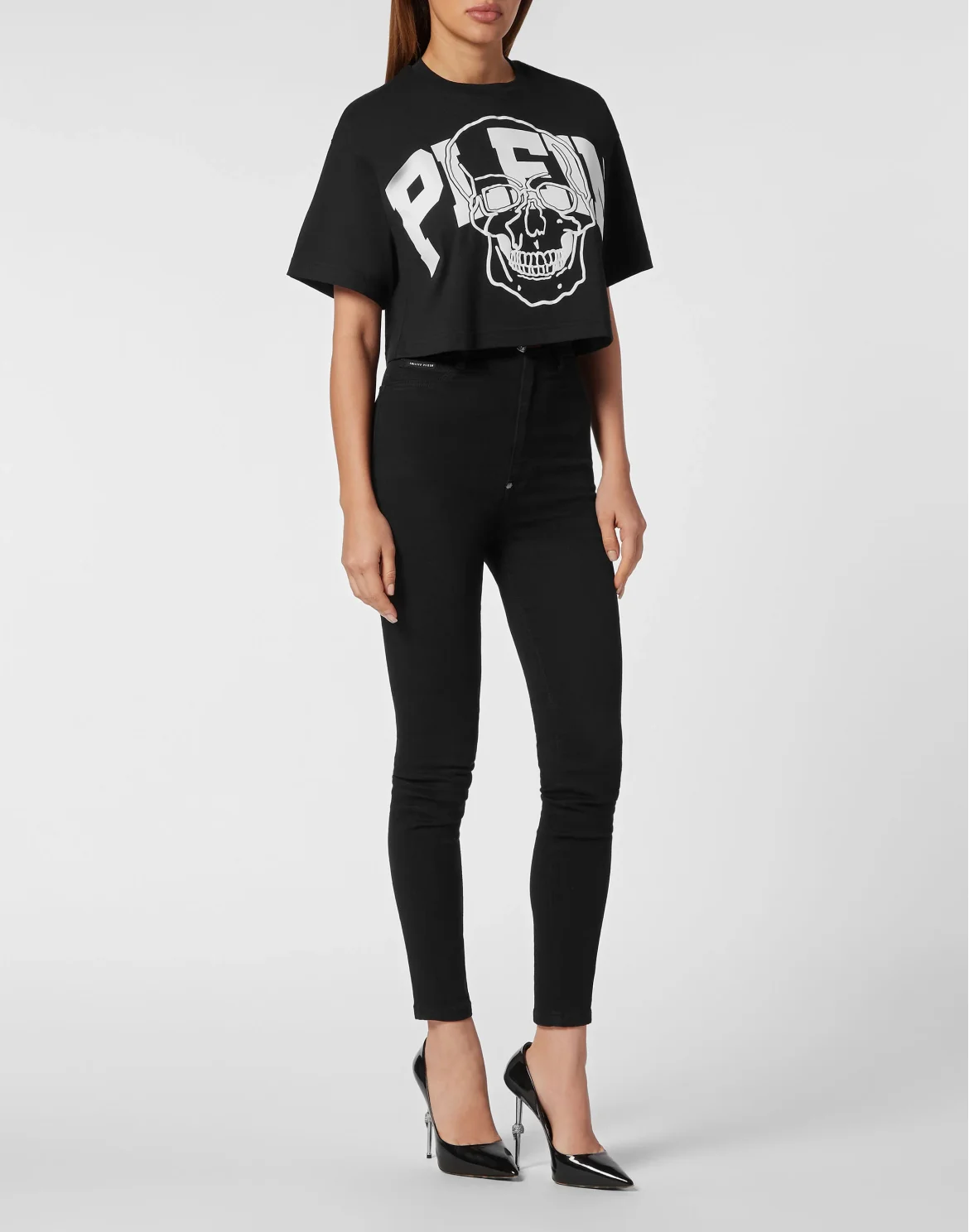 Cropped T-shirt Skull, цвет: Черный
