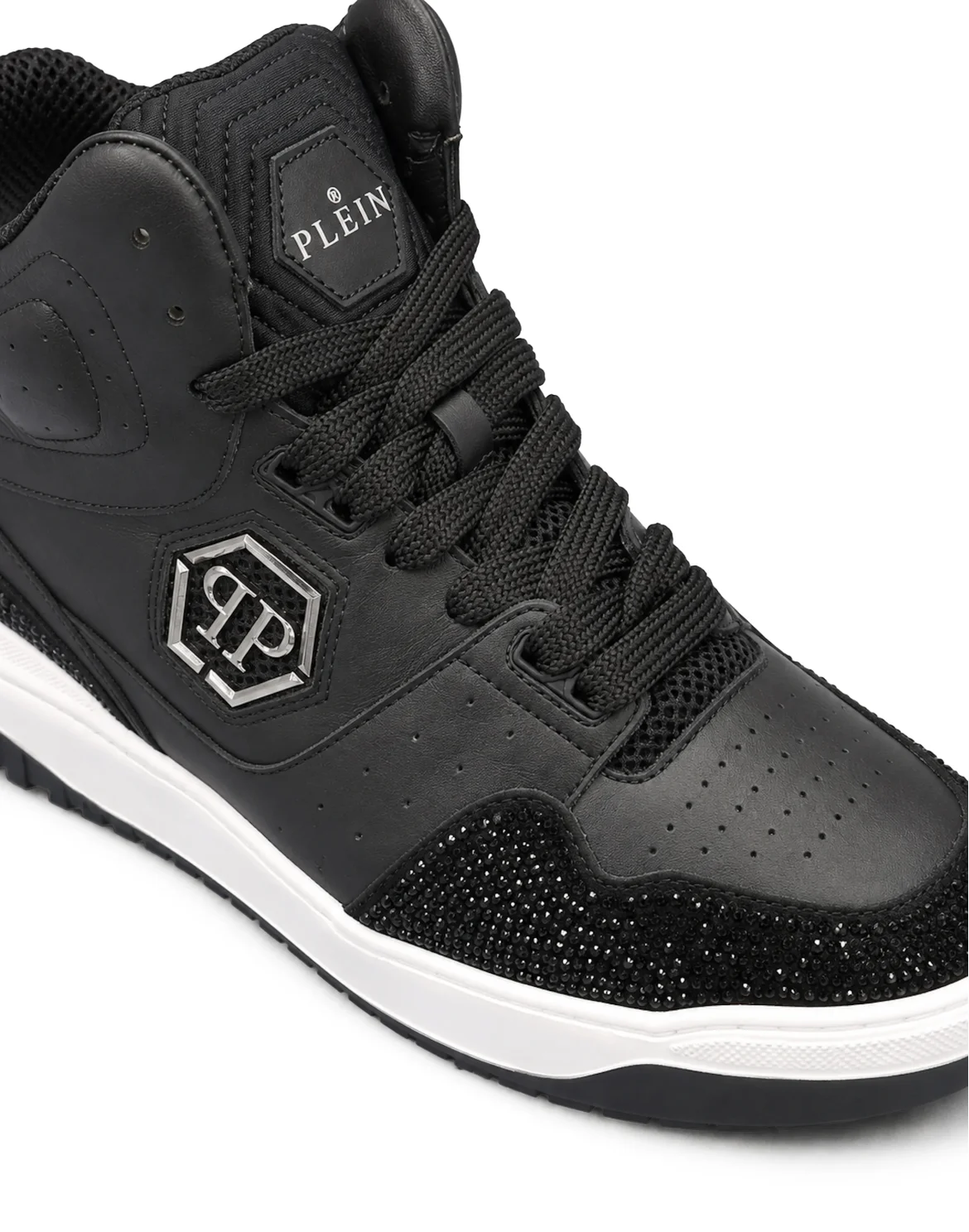 Mix Leather Hi-Top Sneakers Crystal, цвет: Черный