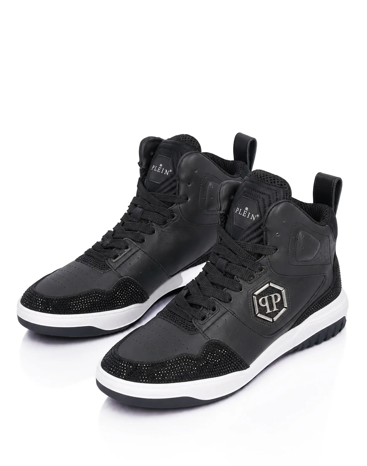 Mix Leather Hi-Top Sneakers Crystal, цвет: Черный