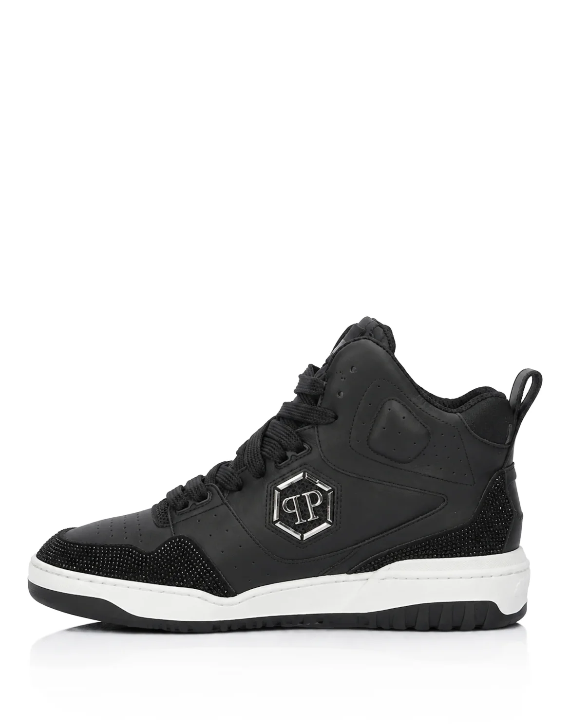 Mix Leather Hi-Top Sneakers Crystal, цвет: Черный