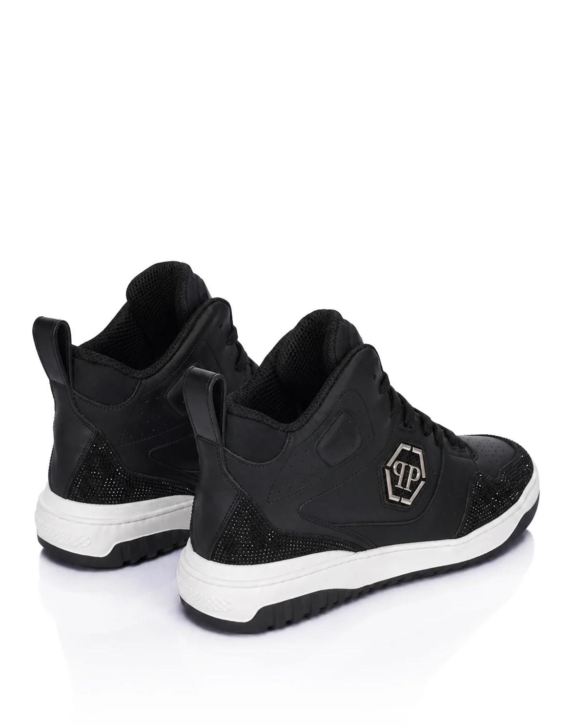 Mix Leather Hi-Top Sneakers Crystal, цвет: Черный