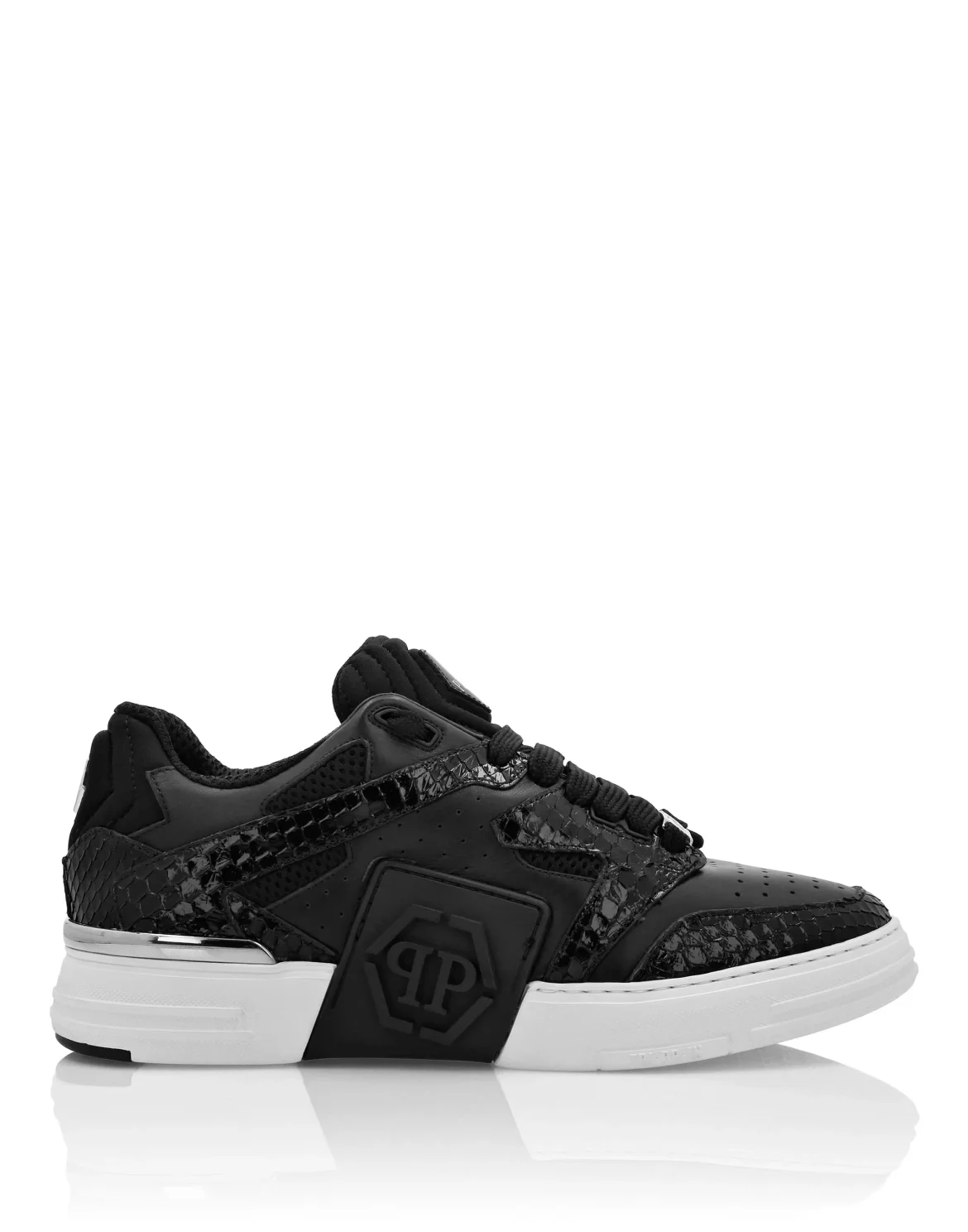 Lo-Top Python & Leather Sneakers, цвет: Черный