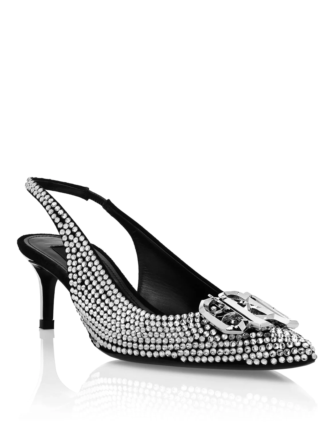 Strass Low Plein Heels Slingback Gothic Plein, цвет: Серебристый