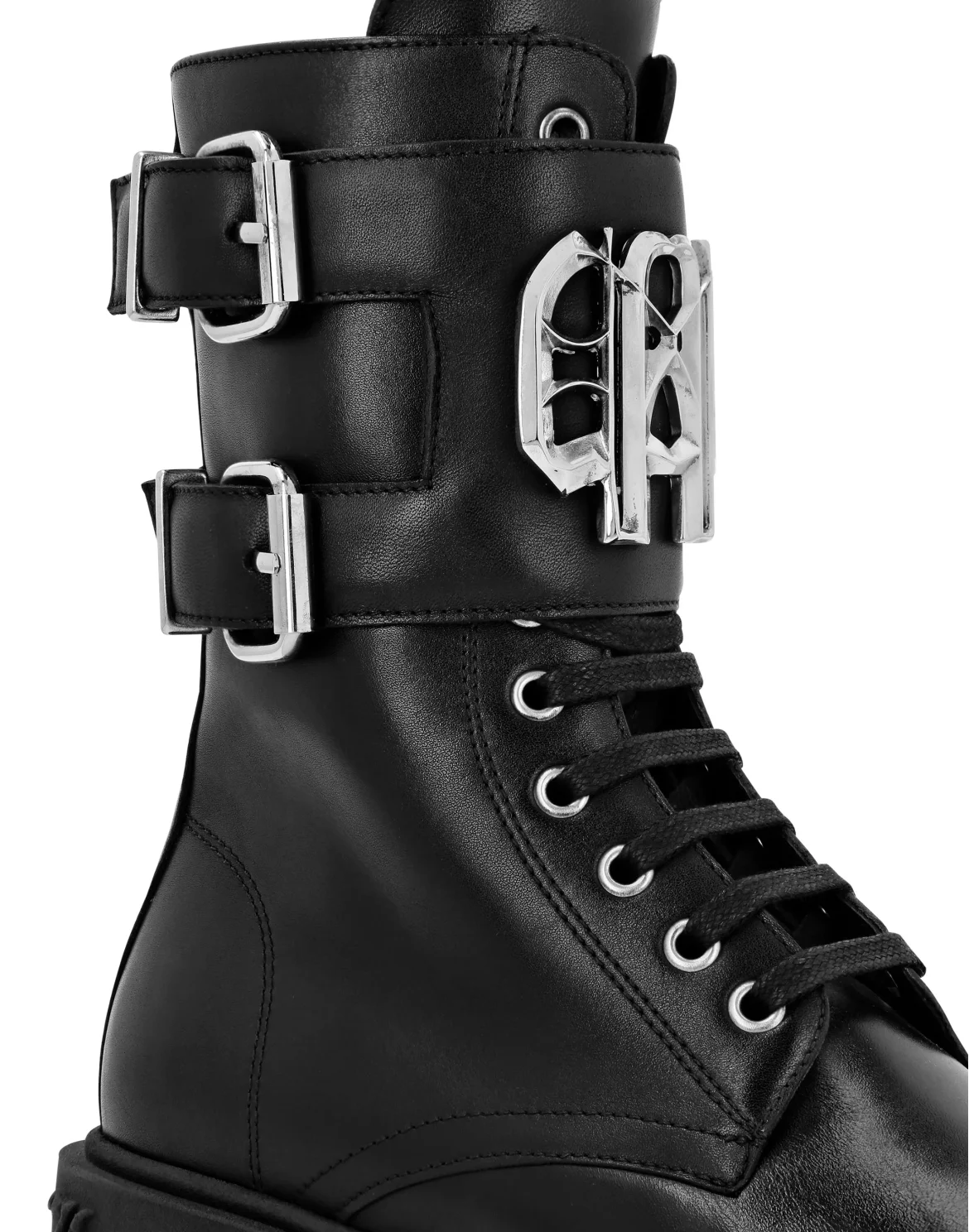 Leather Boots Mid Flat Gothic Plein, цвет: Черный