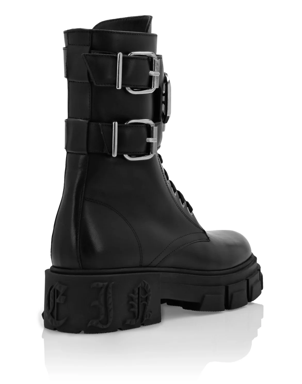 Leather Boots Mid Flat Gothic Plein, цвет: Черный
