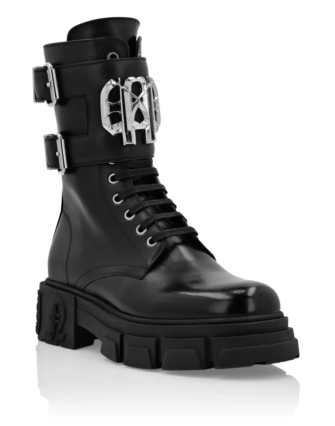 Leather Boots Mid Flat Gothic Plein, цвет: Черный