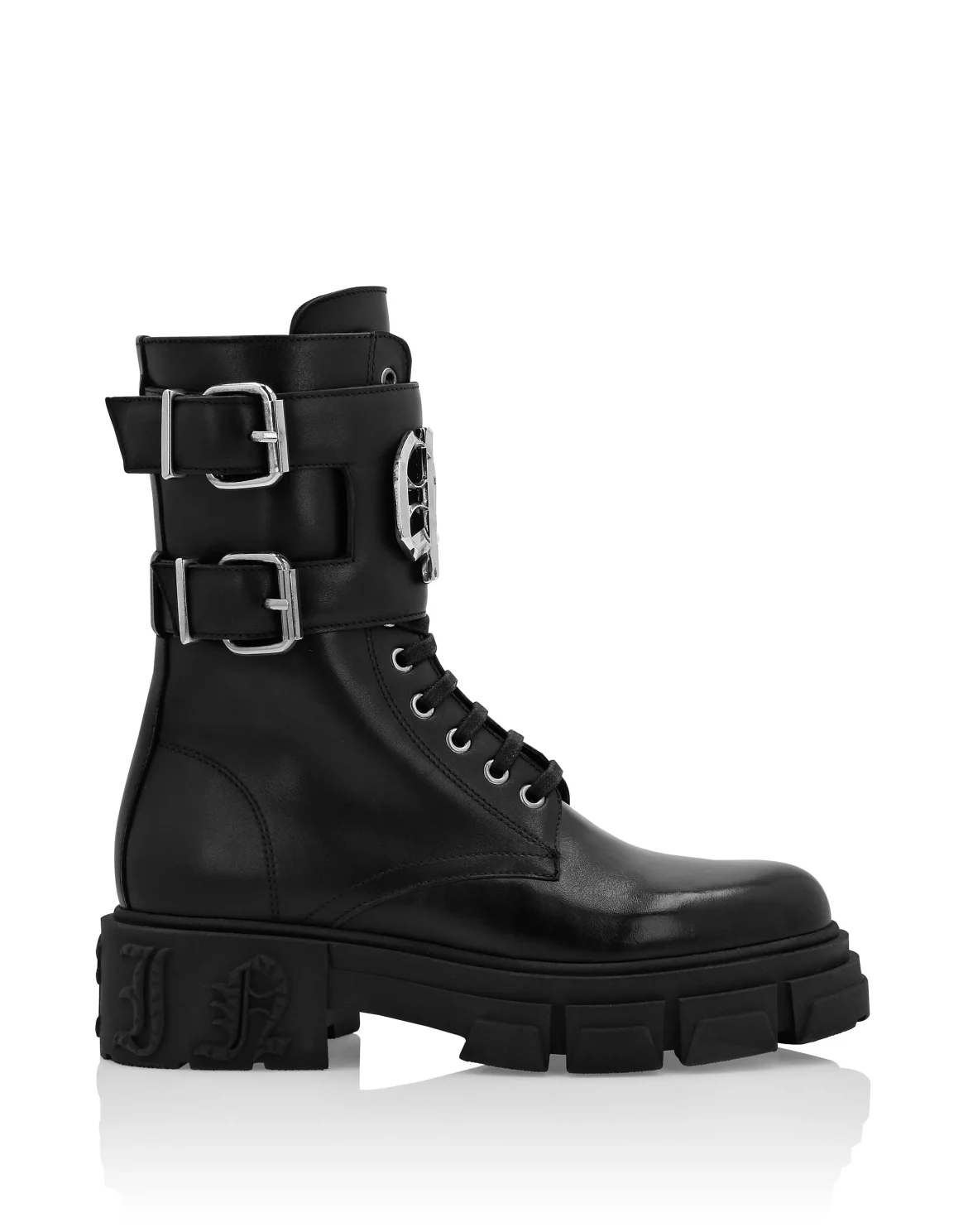 Leather Boots Mid Flat Gothic Plein, цвет: Черный