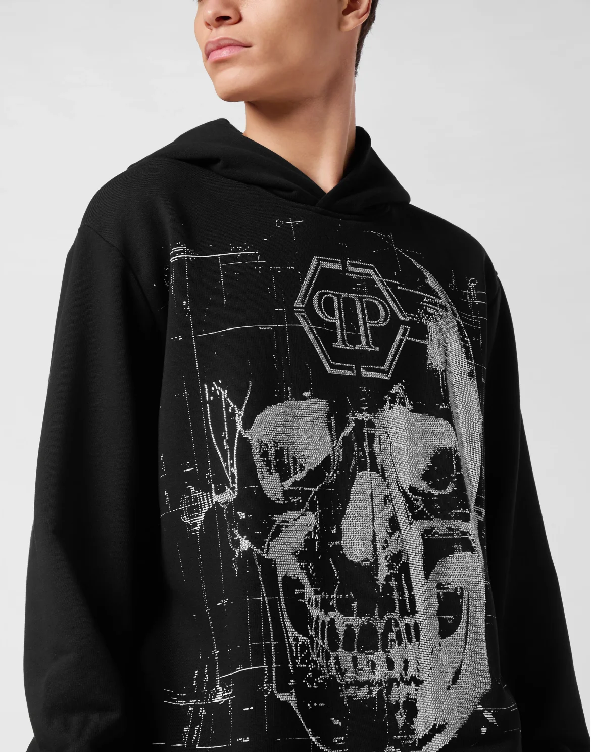 Fleece Hoodie Sweatshirt Glass Skull, цвет: Черный