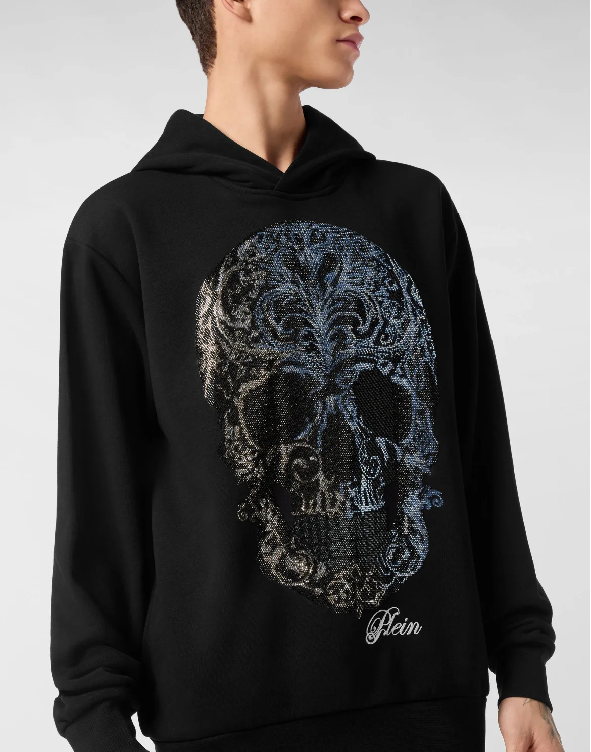 Fleece Hoodie Sweatshirt Degrade' Skull, цвет: Черный