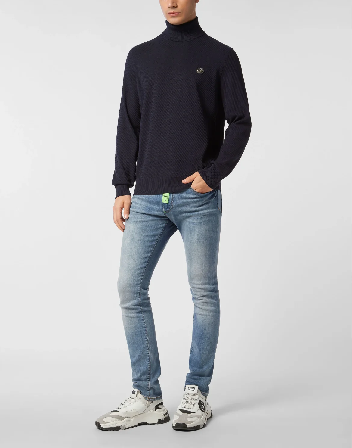 Knited Turtleneck Pullover Wool Silk Blend, цвет: Синий