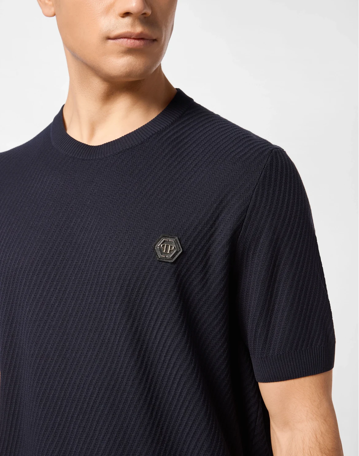 Knited Round Neck T-Shirt Wool Silk Blend, цвет: Синий