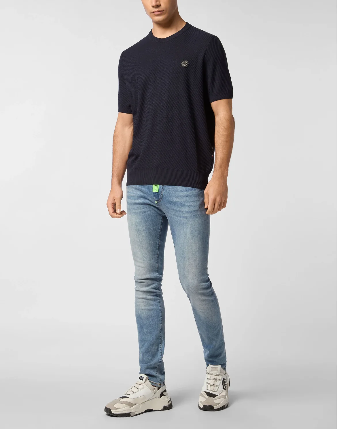 Knited Round Neck T-Shirt Wool Silk Blend, цвет: Синий