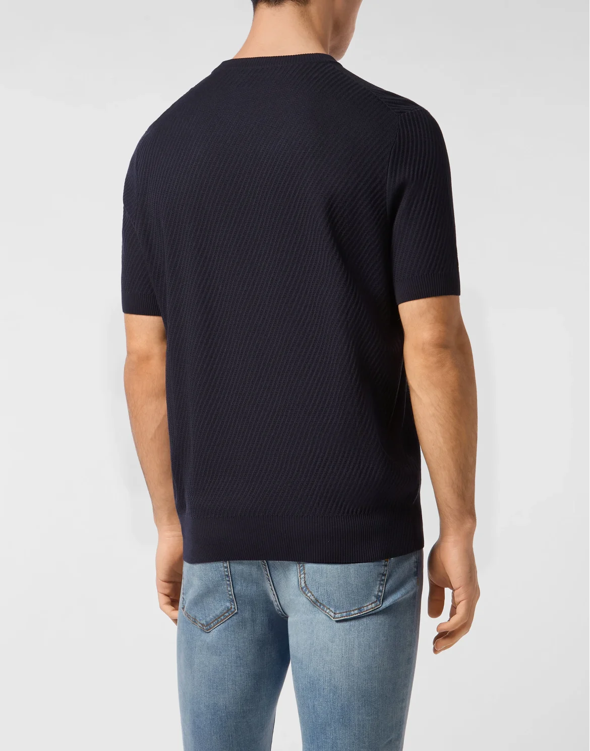 Knited Round Neck T-Shirt Wool Silk Blend, цвет: Синий