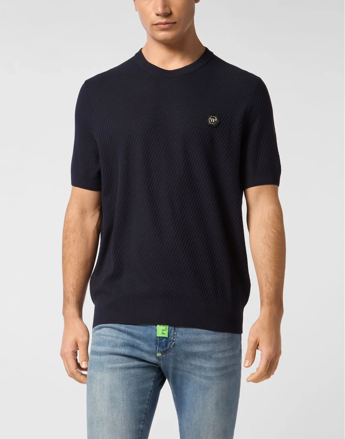 Knited Round Neck T-Shirt Wool Silk Blend, цвет: Синий