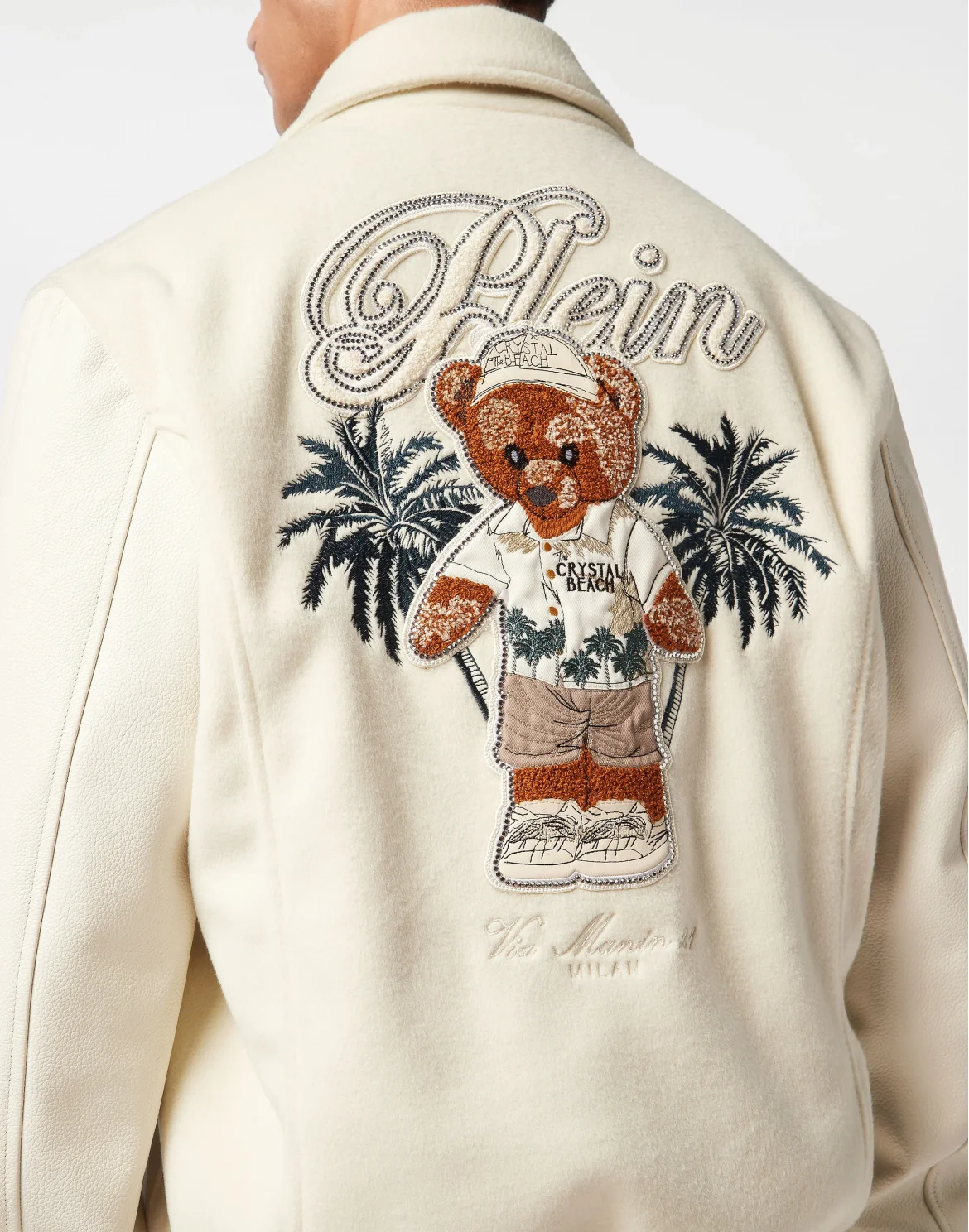 Leather and Wool Bomber Teddy Beach, цвет: Бежевый