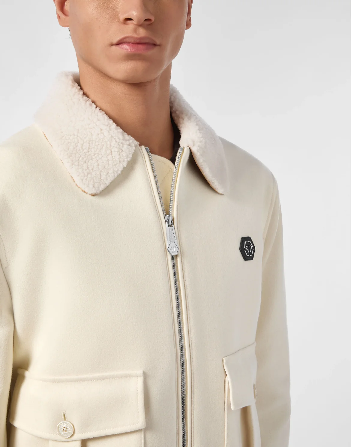 Wool Aviator Jacket With Shirling Cape, цвет: Бежевый