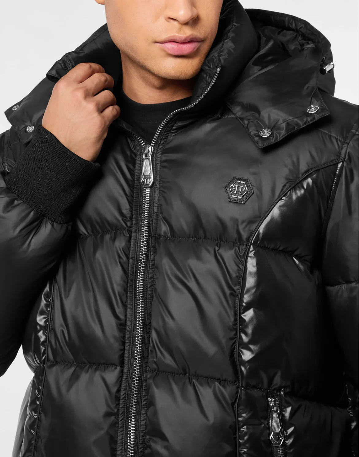 Mix Nylon Short Puffer Jacket, цвет: Черный